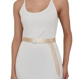 Studded Rhinestone Buckle Square Belt